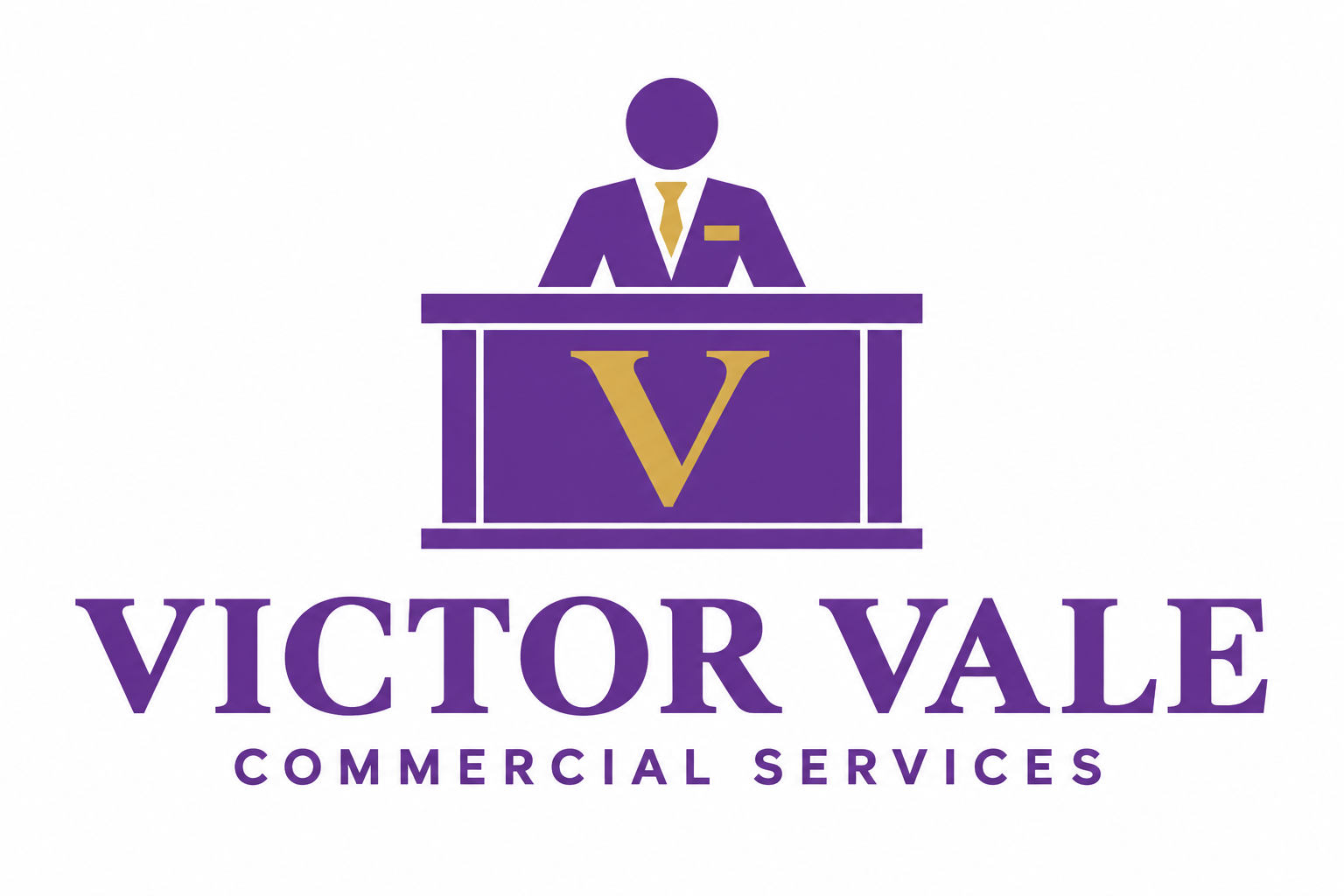 Victor Vale Commercial Services — concierge at a desk with a V